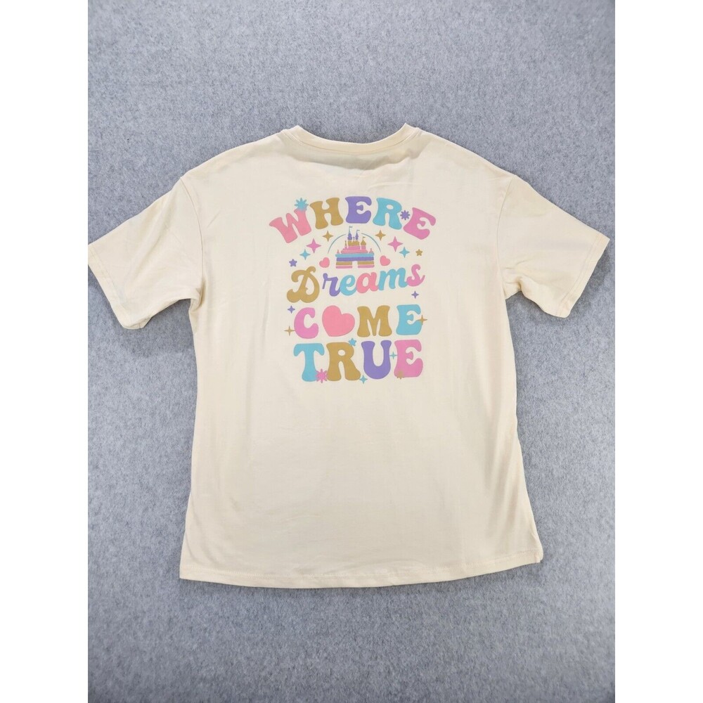 Disney Parks Magic Happens Dreams Kingdom Castle Yellow Cream T-Shirt SZ Small
